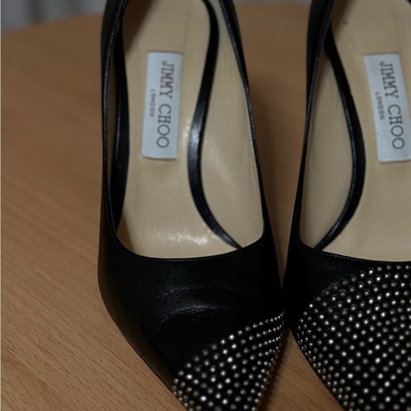 Jimmy Choo Black Leather Pointed Toe Pumps with Silver Studs